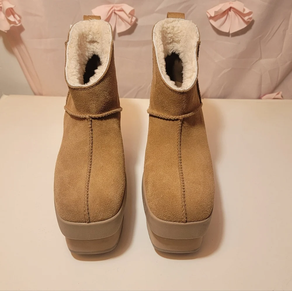 Nwt UGG New Heights Platform Mini Boots Chestnut Suede Womens 9.5 Authentic - Picture 7 of 14